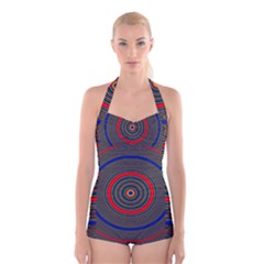 Art Design Fractal Circle Boyleg Halter Swimsuit  by Pakrebo