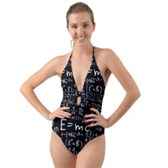 Science Albert Einstein Formula Mathematics Physics Special Relativity Halter Cut-out One Piece Swimsuit