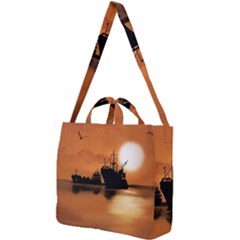 Digital Art Artwork Ship Boats Sea Square Shoulder Tote Bag