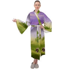 Digital Art Painting Landscape Maxi Tie Front Velour Kimono by Wegoenart