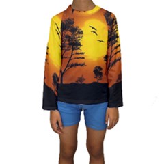 Digital Art Landscape Trees Artwork Kids  Long Sleeve Swimwear