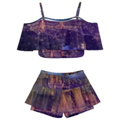 City Lights Skyline Buildings Kids  Off Shoulder Skirt Bikini
