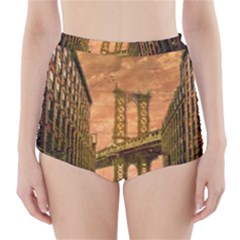 Architecture Buildings City Bridge High-waisted Bikini Bottoms by Wegoenart