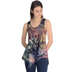 Full Moon Silhouette Tree Night Sleeveless Tunic by Wegoenart