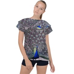 Peacock Bird Feather Plumage Green Ruffle Collar Chiffon Blouse