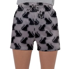 Black Cats On Gray Sleepwear Shorts by bloomingvinedesign