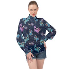 Water Type High Neck Long Sleeve Chiffon Top