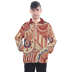 Pop Art Paisley Flowers Ornaments Multicolored 4 Background Solid Dark Red Men s Half Zip Pullover