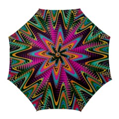 Multicolored Wave Distortion Zigzag Chevrons 2 Background Color Solid Black Golf Umbrellas by EDDArt