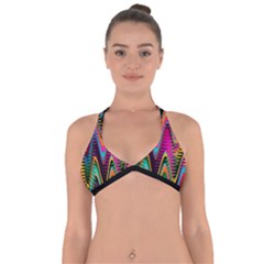 Multicolored Wave Distortion Zigzag Chevrons 2 Background Color Solid Black Halter Neck Bikini Top by EDDArt