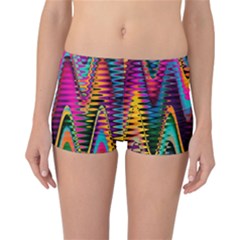 Multicolored Wave Distortion Zigzag Chevrons 2 Background Color Solid Black Reversible Boyleg Bikini Bottoms by EDDArt