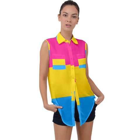 Pansexual Pride Flag Sleeveless Chiffon Button Shirt by lgbtnation