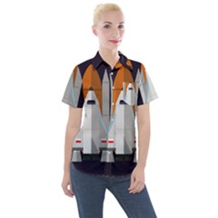 Rocket Space Universe Spaceship Women s Short Sleeve Pocket Shirt