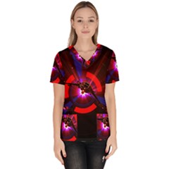 Science Fiction Cover Adventure Women s V-neck Scrub Top by Pakrebo