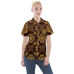 Gold Black Book Cover Ornate Women s Short Sleeve Pocket Shirt