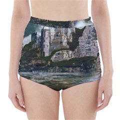 Sea Island Castle Landscape High-waisted Bikini Bottoms by Pakrebo