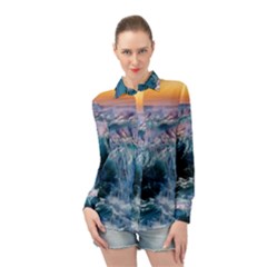 Sea Waves Ocean Water Beach Surf Long Sleeve Chiffon Shirt