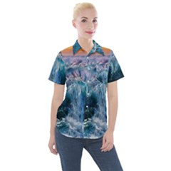 Sea Waves Ocean Water Beach Surf Women s Short Sleeve Pocket Shirt