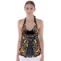 Tiger Predator Abstract Feline Babydoll Tankini Top by Pakrebo