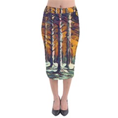 Forest Woods Trees Night Shadows Velvet Midi Pencil Skirt by Pakrebo