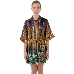 Forest Woods Trees Night Shadows Quarter Sleeve Kimono Robe by Pakrebo