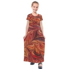 Marbled Paper Mottle Color Movement Kids  Short Sleeve Maxi Dress by Pakrebo