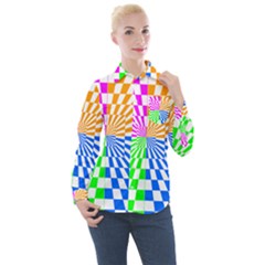 Checkerboard Again 8 Women s Long Sleeve Pocket Shirt