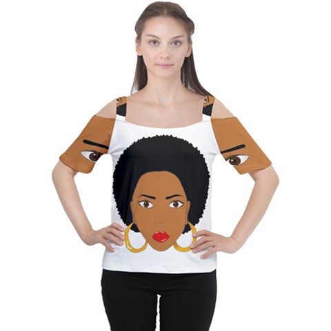 African American Woman With ?urly Hair Cutout Shoulder Tee by bumblebamboo