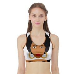 African American Woman With ?urly Hair Sports Bra With Border by bumblebamboo