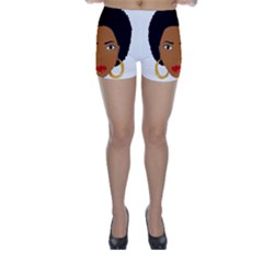 African American Woman With ?urly Hair Skinny Shorts by bumblebamboo