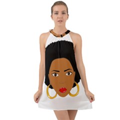 African American Woman With ?urly Hair Halter Tie Back Chiffon Dress by bumblebamboo