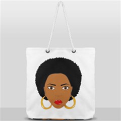 African American Woman With ?urly Hair Full Print Rope Handle Tote (large) by bumblebamboo