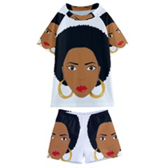 African American Woman With ?urly Hair Kids  Swim Tee And Shorts Set by bumblebamboo