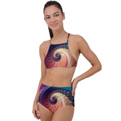 Fractal Multi Colored Fantasia High Waist Tankini Set