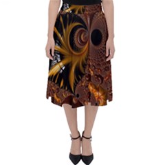 Fractal Brown Golden Intensive Classic Midi Skirt by Pakrebo