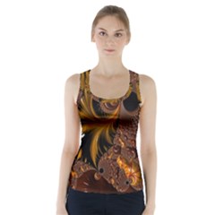 Fractal Brown Golden Intensive Racer Back Sports Top by Pakrebo