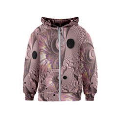 Fractal Tender Rose Cream Kids  Zipper Hoodie by Pakrebo