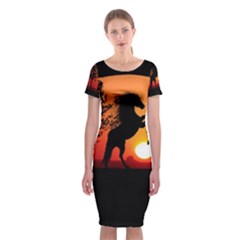 Sunset Horses Shadow Classic Short Sleeve Midi Dress by Bajindul