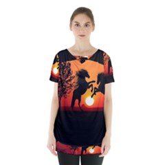 Sunset Horses Shadow Skirt Hem Sports Top