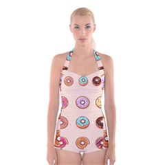 Donut Sweets Baking Food Tasty Boyleg Halter Swimsuit  by Pakrebo