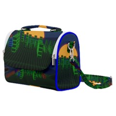 Neon City Retro Grid 80s Satchel Shoulder Bag by Pakrebo