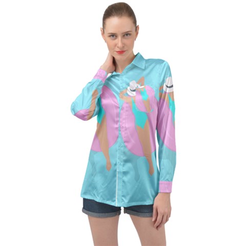 Lady In The Pool Long Sleeve Satin Shirt by Valentinaart