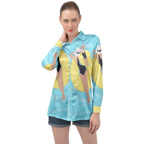 Lady In The Pool Long Sleeve Satin Shirt by Valentinaart