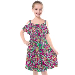 Red Green Spots                      Kids  Cut Out Shoulders Chiffon Dress