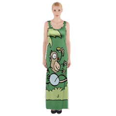 Ostrich Jungle Monkey Plants Thigh Split Maxi Dress by Bajindul