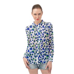 White Blue Springs Flora    Long Sleeve Chiffon Shirt