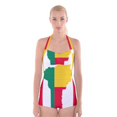 Benin Africa Borders Country Flag Boyleg Halter Swimsuit  by Sapixe