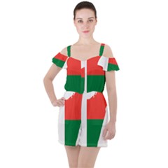 Madagascar Flag Map Geography Ruffle Cut Out Chiffon Playsuit by Sapixe