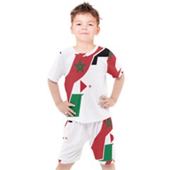 Western Sahara Flag Map Geography Kids  Tee And Shorts Set by Sapixe