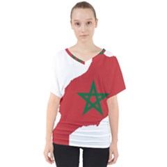Morocco Flag Map Geography Outline V-neck Dolman Drape Top by Sapixe